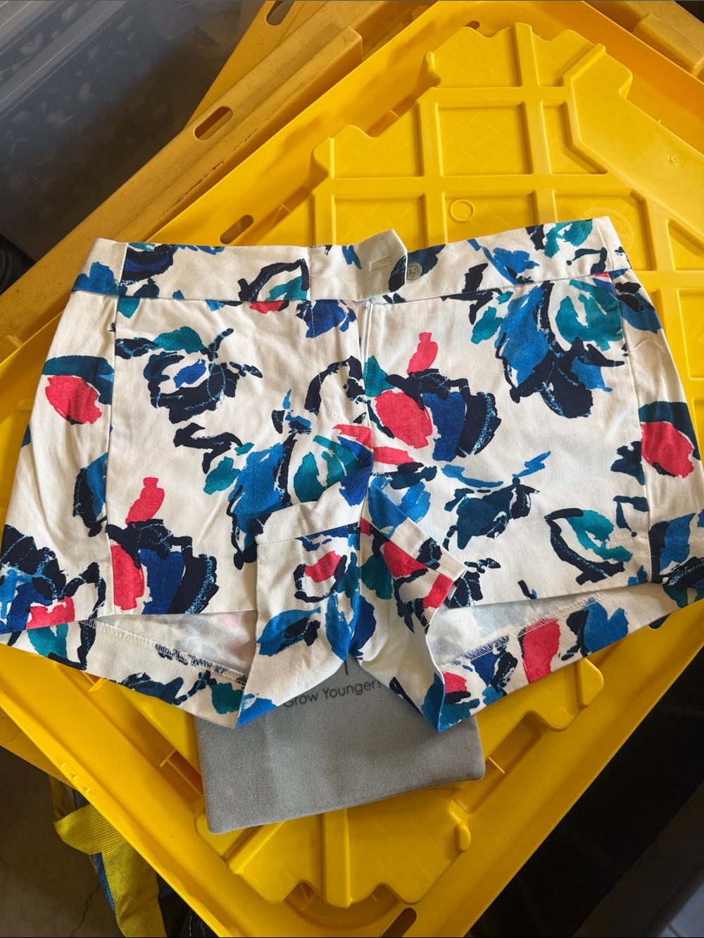 J. Crew White Floral Print Bermuda Shorts with Blue & Pink Accents